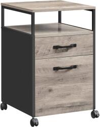 Brius Dulap mobil cu roti, compartiment 2 setare, compatibil cu dosare suspendate, stil industrial, 42x44x67 cm, gri stejar (EZ-OFC071B02)