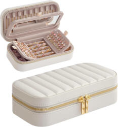 Brius Cutie pentru bijuterii de calatorie, cu oglinda si compartimente organizate, 20x10x6 cm, alb (EZ-JBC180W01)