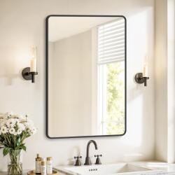 Brius Oglinda de perete dreptunghiulara pentru baie sau living, rama din aluminiu, montaj pe orizontala sau verticala, 91x61 cm, negru (EZ-LWM010BD01)