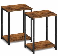 Brius Set noptiere cu 2 rafturi, cadru metalic, stil industrial, 30x39x50 cm, maro rustic (EZ-LET272B01)