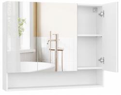 Brius Dulap suspendat cu oglinda pentru baie, cu 3 usi si compartiment deschis, rafturi reglabile, 90x15x75 cm, alb (EZ-BBK130W01)
