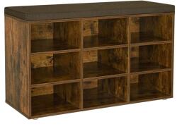 Brius Banca pentru pantofi cu sezut tapitat, 9 compartimente si rafturi reglabile, 79x30x48 cm, maro rustic (EZ-LHS009B01) Pantofar