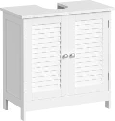 Brius Dulap baie pentru lavoar cu raft reglabil, design scandinav cu 2 usi tip lamele, MDF, 60x30x60 cm, alb mat (EZ-BBC05WT)