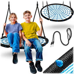 Neo-Sport Leagăn tip cuib, Neo-Sport NS-104, negru/albastru, diametru: 100 cm, rezistent la apă, înălțime reglabilă a frânghiei: 90-160 cm, cadru din oțel, frânghie tip pânză de păianjen din poliester, capacita Leagan