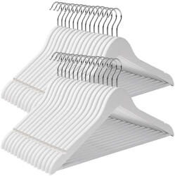 SONGMICS Fa vállfa, 30 db, váll-bevágással, nadrágtartóval, fehér (CRW031WT)