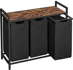 SongmicsHome Coș de rufe cu poliță BERGEN, 3x38l, negru/maro