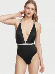 Victoria's Secret egyrészes fürdőruha Shine Strap strasszokkal és logóval, fekete, L méret