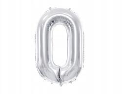 PartyDeco Fólia lufi PartyDeco 0-ás szám, ezüst, 86 cm (levegővel és héliummal is tölthető)