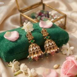  House of Posh Jhumka fülbevaló, aranyozott, smaragd, rubin, boho