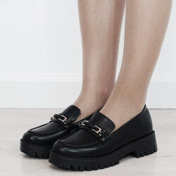 Ideal Shoes Mocasini dama negri tip loafers cu catarama aurie 2870 04 (2870BLACK-38)