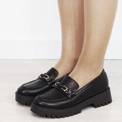 Ideal Shoes Mocasini dama maro tip loafers cu catarama aurie 2870 04 (2870BROWN-38)