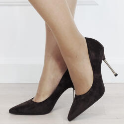 Ideal Shoes Pantofi eleganti stiletto maro cu toc auriu 6202 03 (6202BROWN-38)