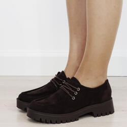 Ideal Shoes Mocasini dama maro inchis cu siret 2871 04 (2871BROWN-38)