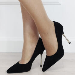 Ideal Shoes Pantofi eleganti stiletto negri cu toc auriu 6202 03 (6202BLACK-38)