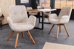 Invicta Set doua scaune pivotant BALTIC rotativ 360 din tesatura bouclA bej cu picioare din stejar natural (44199)