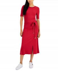Tommy Hilfiger női hosszú ruha Ribbed Belted piros S