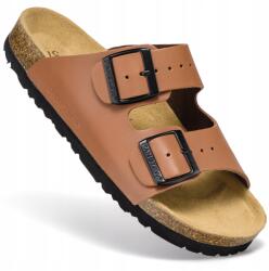PanSzew Női parafa bőr flip-flop papucs Profilozott cipő Lengyel Camel PanSzew (Klapki Damskie Skórzane z Regulacją Camel 40)