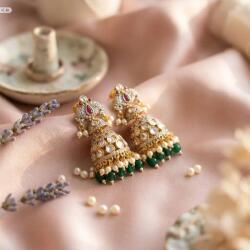  House of Posh Jhumka Fülbevaló Aranyozott Indiai Rubin