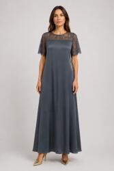 SHOPIKA Rochie maxi A-line din satin matase si vascoza, insertii din dantela si croi fluid, gri Talie unica