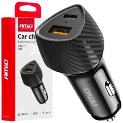 AMiO autós töltő QC+PD 38W USB-A + USB-C