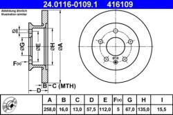 ATE Féktárcsa tömör Ø258mm 24.0116-0109.1