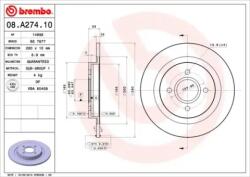 BREMBO Féktárcsa tömör Ø280mm 08. A274.10