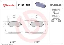 BREMBO fékbetét készlet, tárcsafék P61 104
