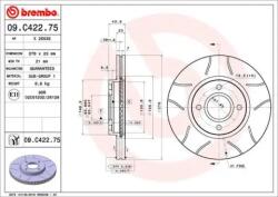 BREMBO Féktárcsa hornyolt Ø278mm 09. C422.75