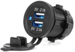AMiO Vízálló töltő kék LED indikátorral 4, 2A 2xUSB 12/24V