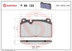 BREMBO fékbetét készlet, tárcsafék P85 122