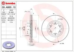 BREMBO Féktárcsa szellőző Ø274mm 09. A860.10