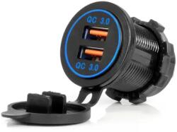 AMiO Vízálló töltő kék LED háttérvilágítással 2xUSB QC3.0 12/24V