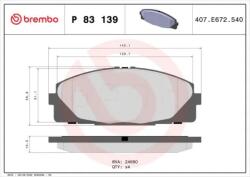 BREMBO fékbetét készlet, tárcsafék P83 139