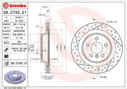 BREMBO Féktárcsa hornyolt/perforált Ø300mm 09. C743.21