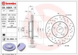 BREMBO féktárcsa perforált/belső hűtéses Ø275mm 09. A864.1X