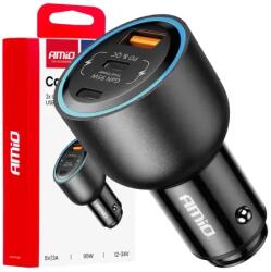 AMiO Autós töltő 2x USB C port + USB A port 12/24V 95W