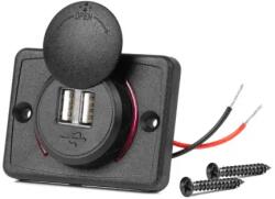 AMiO Autós töltő 2x USB négyzet alakú piros LED háttérvilágítással 12/24V vízálló