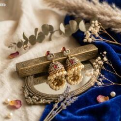  House of Posh Jhumka fülbevaló, aranyozott, rubin, gyöngy, boho