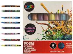 uni Dekormarker 0, 9-1, 3mm, Uni Posca PC-3M 8 db-os készlet, csillámló (2UPC3MLCSKL) - cartridge