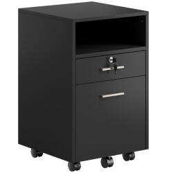 Vinsetto Dulap birou mobil cu roți, 2 sertare, un sertar încuiabil, 5 roți, negru, 40 x 40 x 65 cm | Aosom Romania (924-030V90BK) Dulap arhivare
