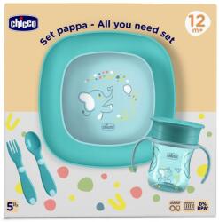 CHICCO Set pentru masă - bol, farfurie, sticlă și tacâmuri blue 12m+ (AGS16201.25) Set pentru masa bebelusi