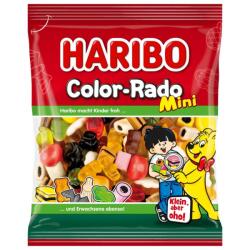 HARIBO DE Mini Color-Rado gyümölcsös ízű zselé és édesgyökér ízű cukorka 160 g (27817)