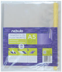 Nebulo Tankönyvborító öntapadó, ragasztócsíkkal, A5 47x26cm, 10 ív/csomag, Nebulo, víztiszta