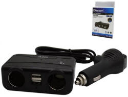 Olesson Încărcător Auto Olesson 1676, 120W, 12/24V, 2 Ieșiri Brichetă și 2 Porturi USB cu Voltmetru (AX_1676)