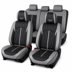 Carguard Huse auto premium 5 locuri Carguard Deluxe piele ecologică perforată - gri - negru (CG_HSA026)