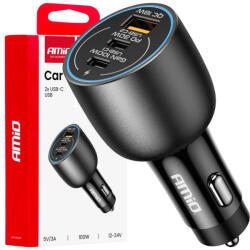 AMiO Încărcător auto 2x USB-C + USB-A 12V 24V 100W AMIO-04371 (AX_04371)