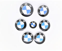 AutoHelix MSA Set embleme BMW 7 piese, alb-albastru, capota/portbagaj 82/74 mm, jante 68mm, volan 44 mm, seria Seria (1, 3, 5, 6, 7, X1, X3, X5, X6, E46, E90, E60, F10, F30) (emblem7)