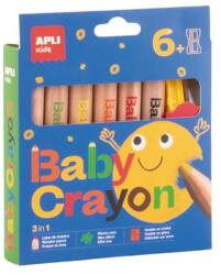 APLI Baby Crayon Színes ceruza készlet vastag hegyezővel 3 az 1-ben 6 szín LCA20635 (LCA20635)