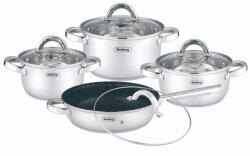 Rosberg Set oale Rosberg R51210L8T, 8 piese, Tigaie cu acoperire de marmura, Inductie, Fund dublu, Inox (R51210L8T)