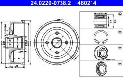 ATE fékdob ATE 24.0220-0738.2 for OPEL, VAUXHALL (24.0220-0738.2)